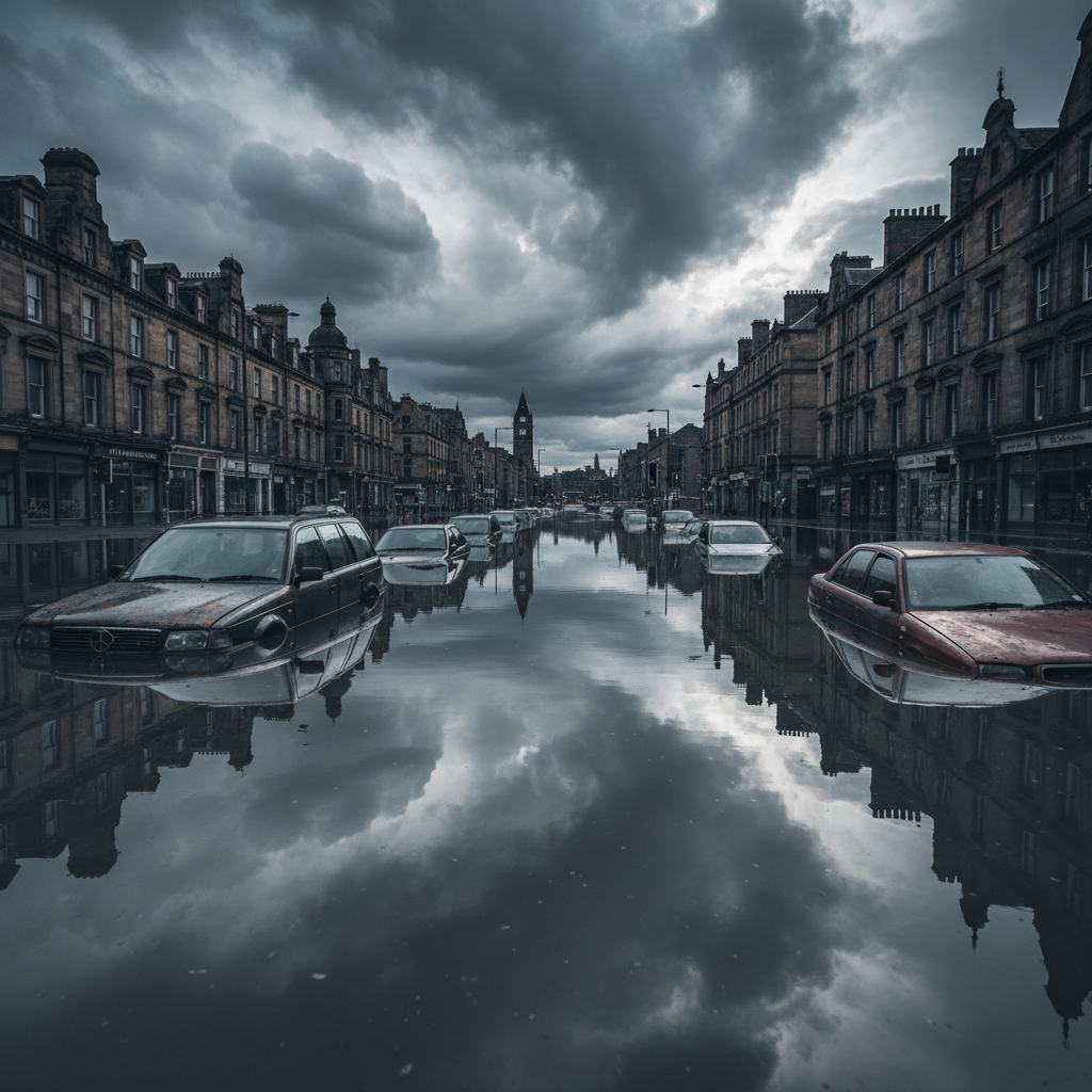 Flash flooding brings transport chaos to central Scotland as month of rain falls in hours