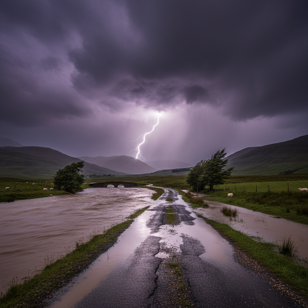 Flash flooding and thunderstorms bring widespread disruption across Scotland