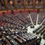 Interior of a parliament debating chamber during session